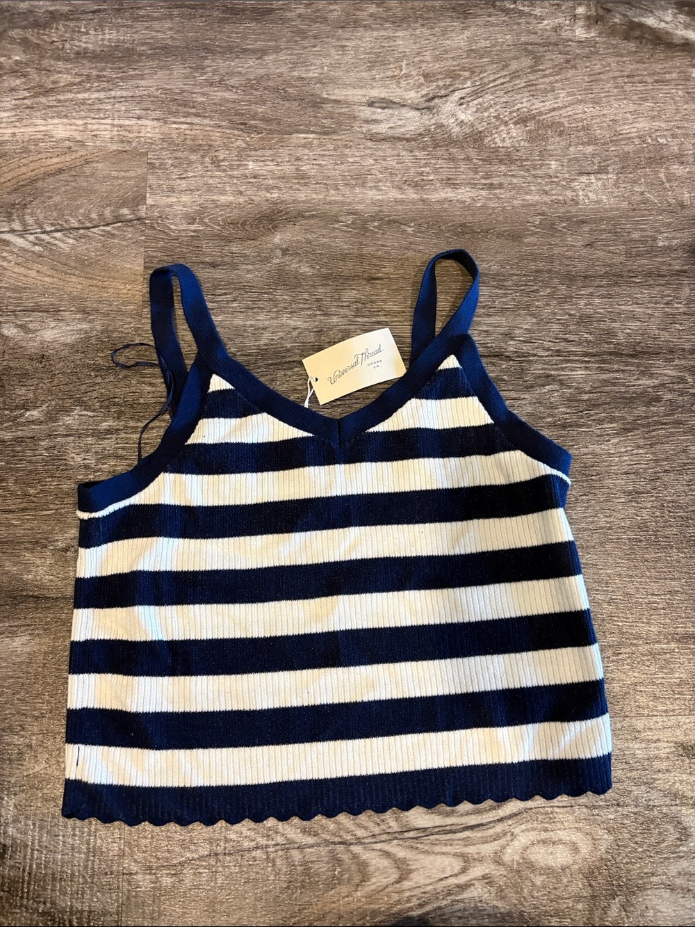 Universal Thread Navy and White Striped Knit Tank Top